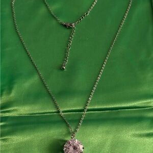 Elegant Silver Color Necklace with Crystal Pendant
